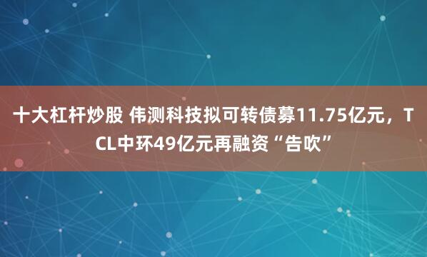 十大杠杆炒股 伟测科技拟可转债募11.75亿元，TCL中环49亿元再融资“告吹”