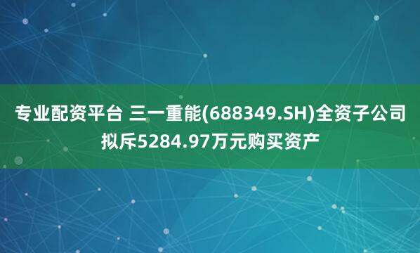 专业配资平台 三一重能(688349.SH)全资子公司拟斥5284.97万元购买资产